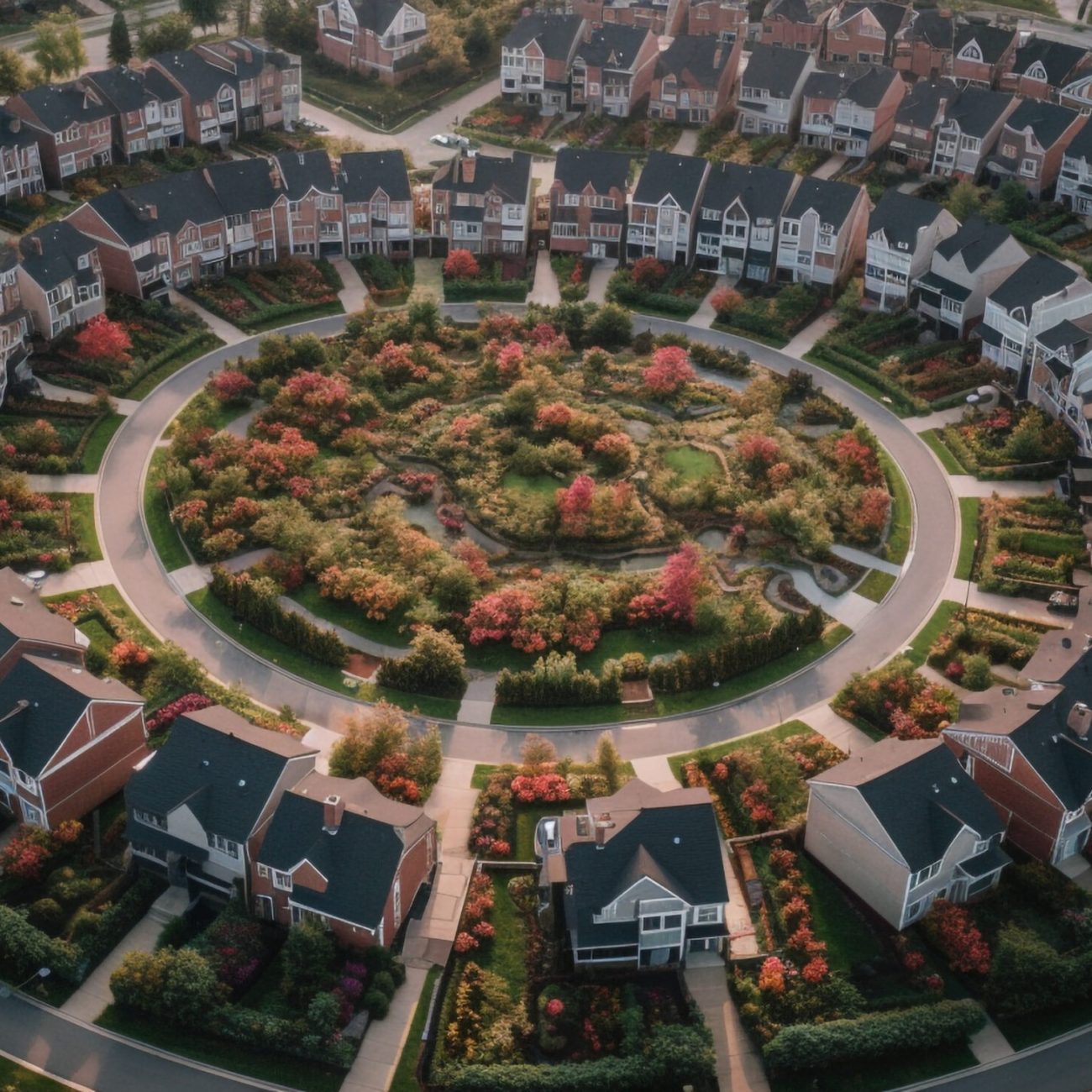 Multi colored cityscape and nature blend in panoramic aerial view generated by artificial intelligence